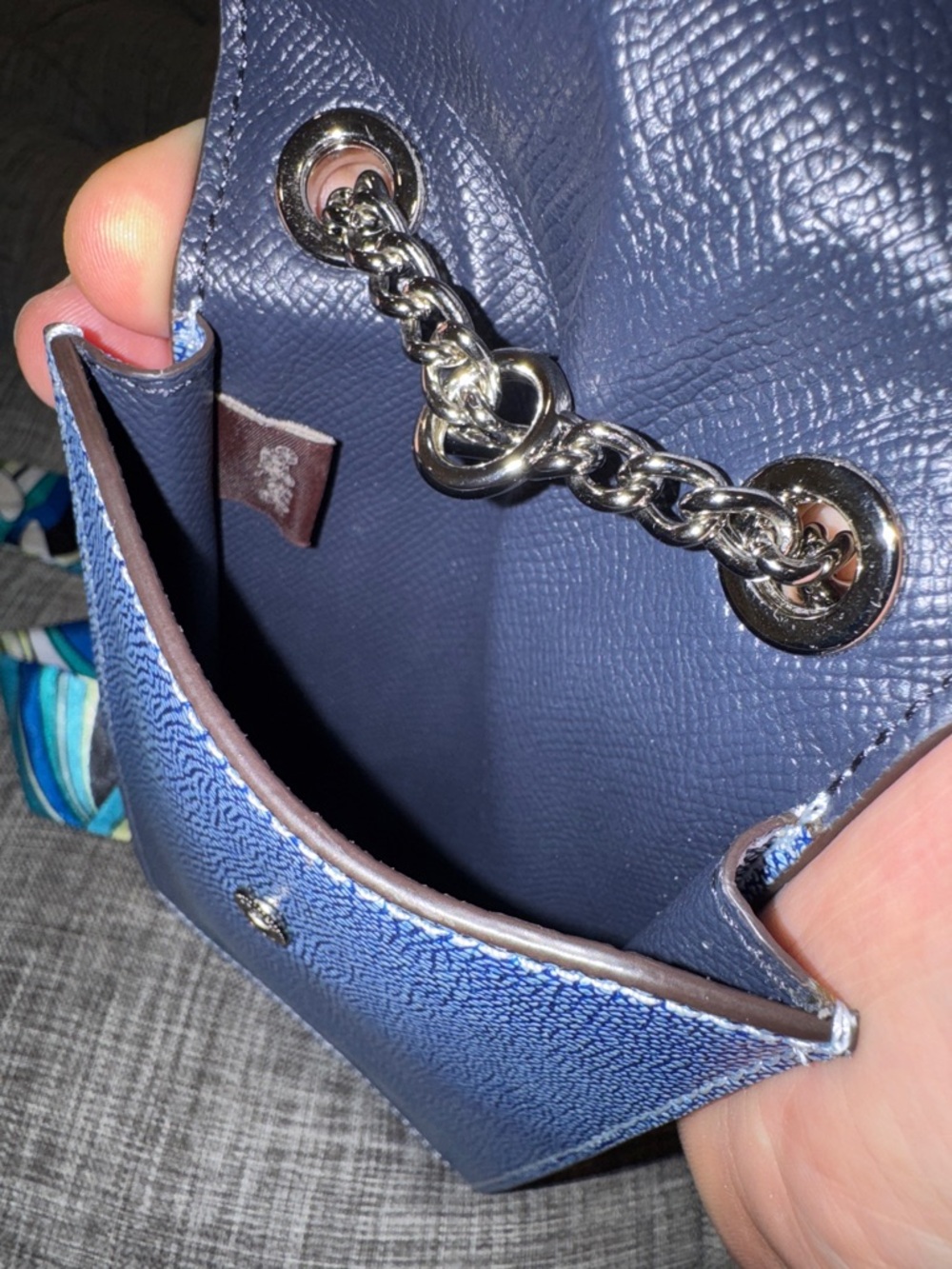 Coach North South Light Denim Blue Leather Crossbody Phone Pouch with Chain - Picture 13 of 17